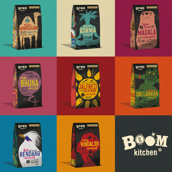 The complete range of Boom Kitchen Curry Kits