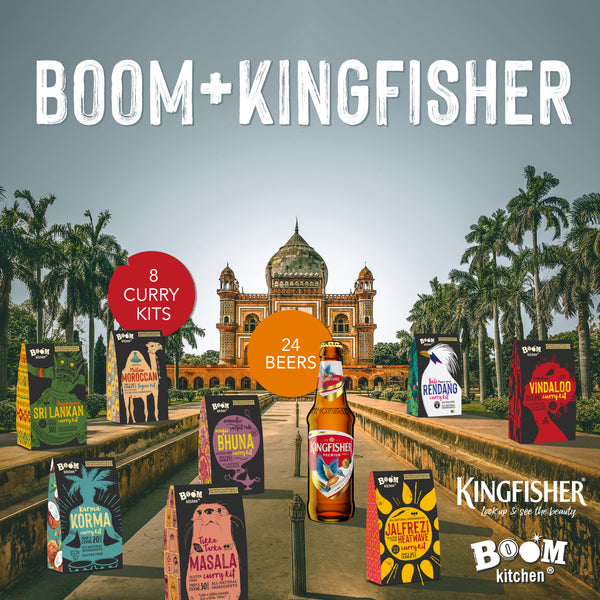 8 Boom Curry Kits 24 Kingfisher Beer Bottles Bundle