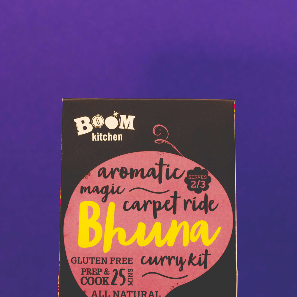 Boom Kitchen's Magic Bhuna Curry Kit on purple background 